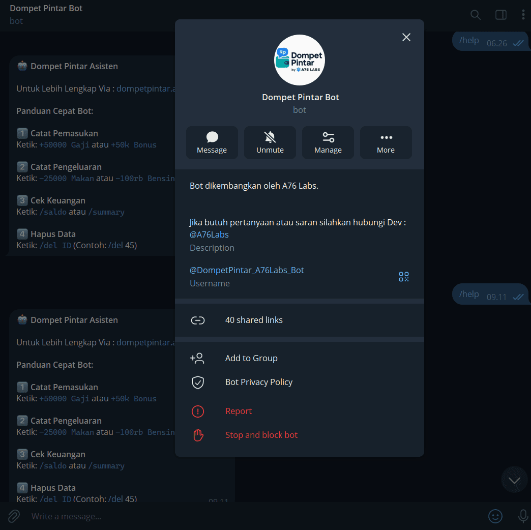 Dompet Pintar Telegram bot conversational entry